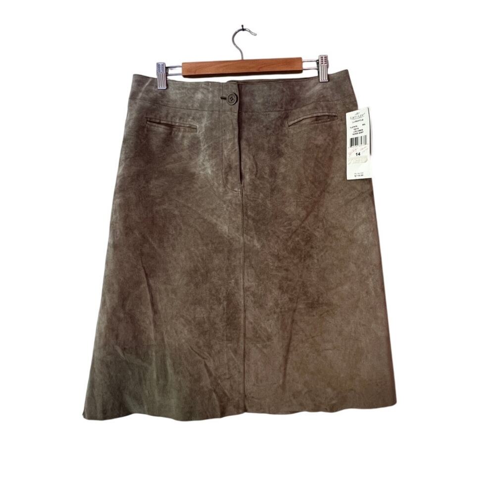NWT Los Cabos Karen Kane Leather Suede Skirt Size 14 Olive Green Cowgirl Y2K